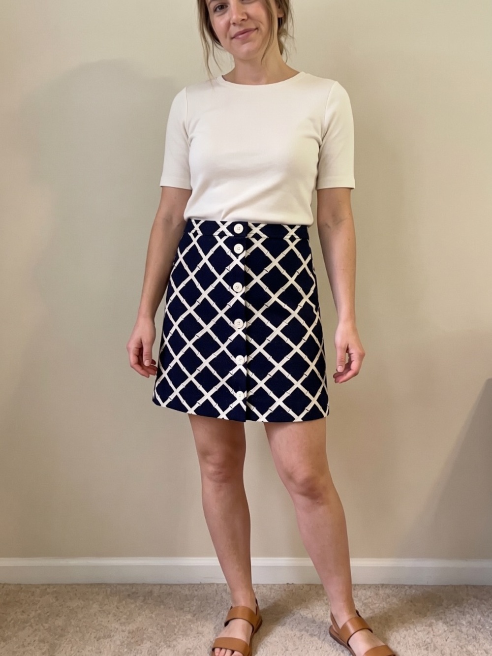 Brooks Brothers Navy & White Bamboo Lattice A-Line Mini Skirt Size 8
